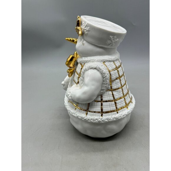 Vintage Traditions Christmas Snowman With Gold Accents & Bow Used READ - Picture 3 of 7
